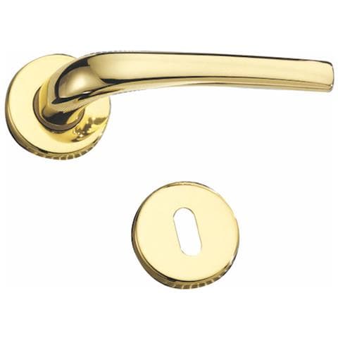 Maniglie In Coppia + Rosetta Serie Mira F / patent Per Porta Ottone Oro Lucido - Foto 1