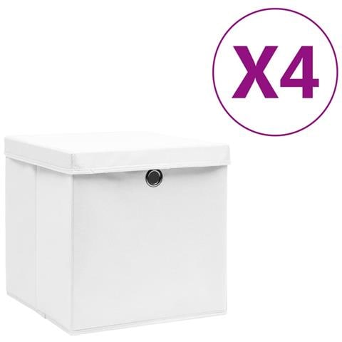 Contenitori con Coperchi 4 pz 28x28x28 cm Bianco - Foto 1