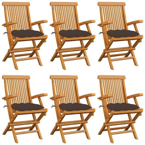 Sedie da Giardino Cuscini Grigio Talpa 6 pz in Massello di Teak - Foto 1