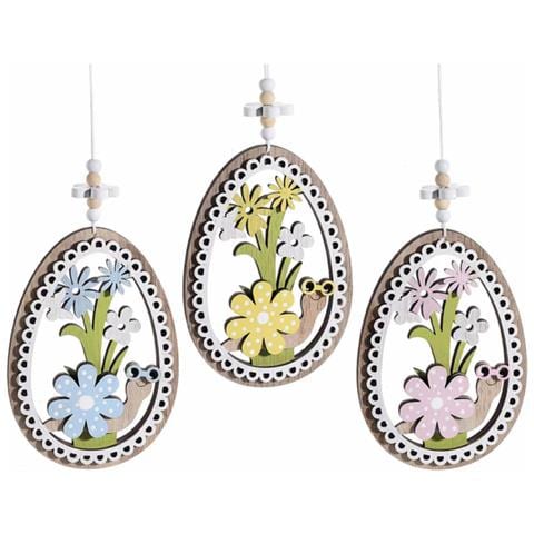 Decorazioni Pasquali Da Appendere In Legno Colorato Uova Pasquali Con Fiori Intagliati Addobbi Per Casa E Negozi 15 Pezzi - Foto 1