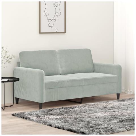Divano A 2 Posti Grigio Chiaro 140 Cm In Velluto - Foto 1