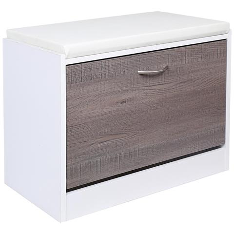 Scarpiera Panca 1 Anta Tripla Profondita Con Seduta In Eco Pelle Grigio 60x30x48 - Foto 2