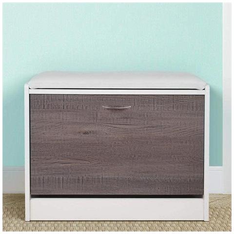 Scarpiera Panca 1 Anta Tripla Profondita Con Seduta In Eco Pelle Grigio 60x30x48 - Foto 3