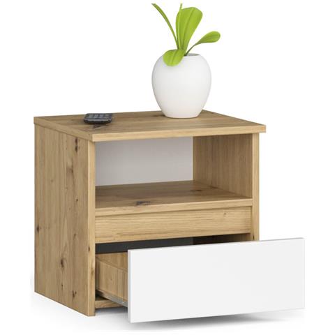 Comodino CL1, 1 cassetto, 40x35x40 cm, Colore Quercia Artisan e Bianco - Foto 2
