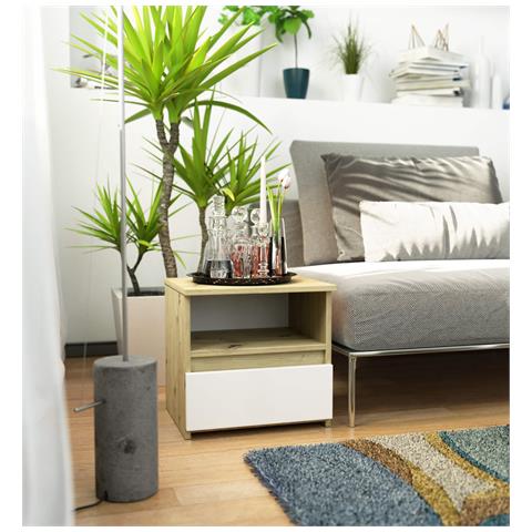 Comodino CL1, 1 cassetto, 40x35x40 cm, Colore Quercia Artisan e Bianco - Foto 5