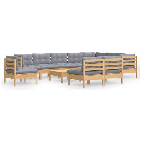Set Divani Da Giardino 11 Pz Con Cuscini Grigi Massello Di Pino - Foto 1