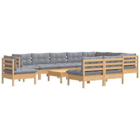 Set Divani Da Giardino 11 Pz Con Cuscini Grigi Massello Di Pino - Foto 2