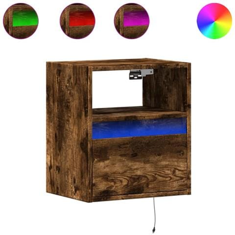 Comodino A Parete Con Luci Led Rovere Fumo - Foto 2