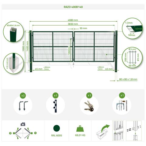 Cancello Battente In Rete Verde Razo 4m H.140cm - Foto 8