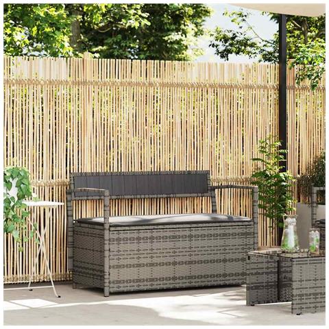 Panca Portaoggetti da Giardino con Cuscino Grigio in Polyrattan - Foto 1