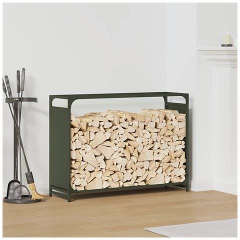 Rastrelliera per Legna da Ardere Verde Oliva 90x28x65 cm - Foto 1