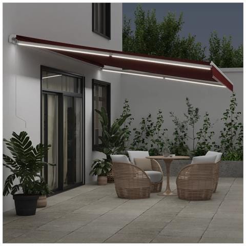 Tenda Da Sole Retrattile Manuale Con Led Bordò 600x350 Cm - Foto 3