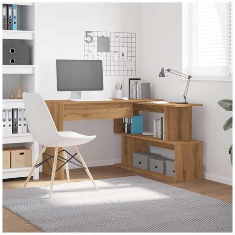 Scrivania Angolo Rovere Artigianale 200,5x50x76 Cm Truciolato - Foto 3