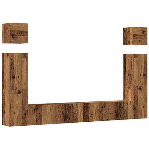 Set Mobile Tv 6 Pz Montato A Parete Legno Antico In Truciolato - Foto 2