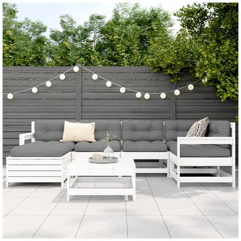 Set Divani Da Giardino 7 Pz Bianco In Legno Massello Di Pino - Foto 2