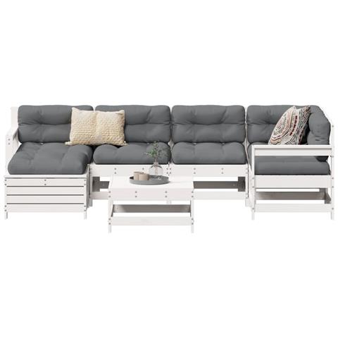 Set Divani Da Giardino 7 Pz Bianco In Legno Massello Di Pino - Foto 8