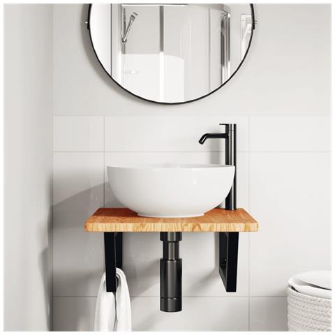 Ripiano A Parete Per Lavabo In Acciaio E Massello Di Rovere - Foto 2