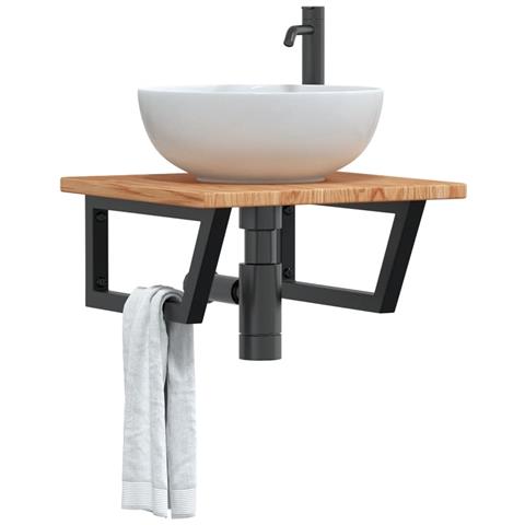 Ripiano A Parete Per Lavabo In Acciaio E Massello Di Rovere - Foto 8