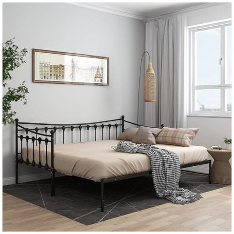 Telaio Divano Letto Estraibile Nero In Metallo 90x200 Cm - Foto 8