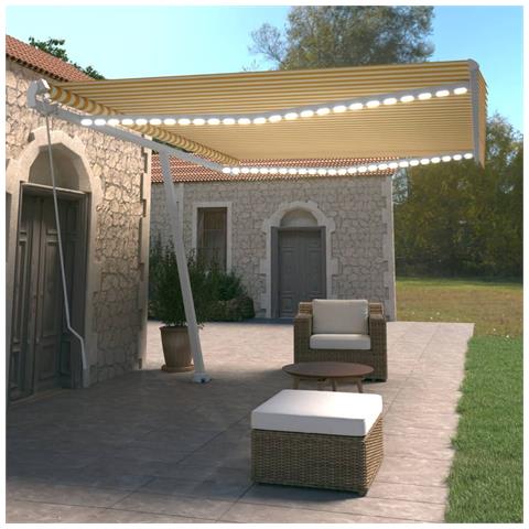 Tenda Da Sole Retrattile Manuale Led 400x350 Cm Giallo Bianco - Foto 8