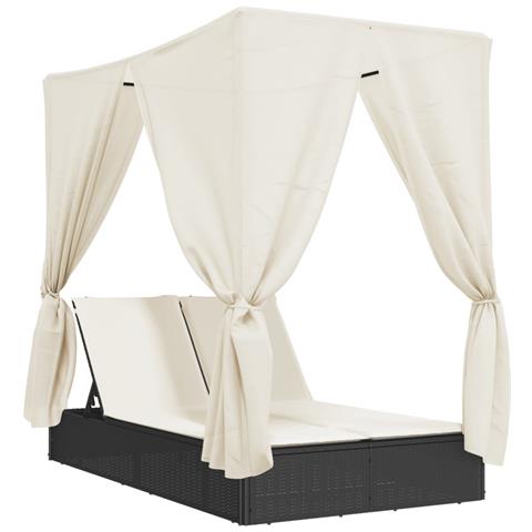 Lusso Casadino -  Lettino Prendisole Con Tetto E Tende Nero In Polyrattan - Foto 1