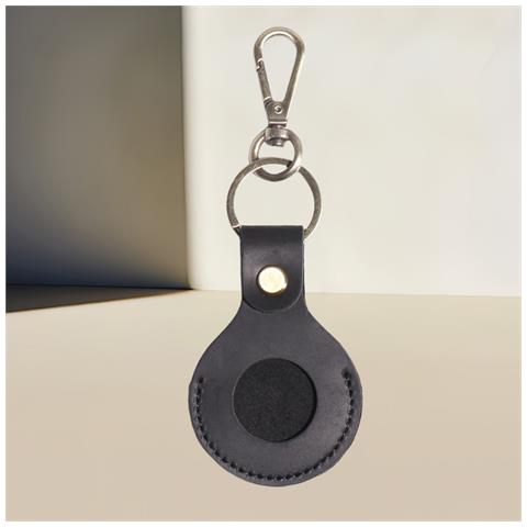 Custodia Premium In Pelle Per Airtag Con Anello Portachiavi - Marrone Black - Foto 2
