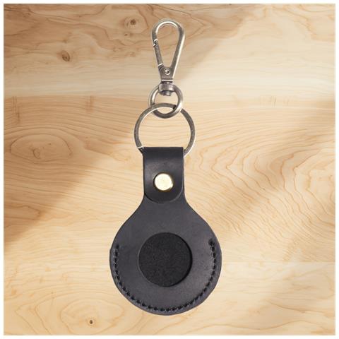 Custodia Premium In Pelle Per Airtag Con Anello Portachiavi - Marrone Black - Foto 3