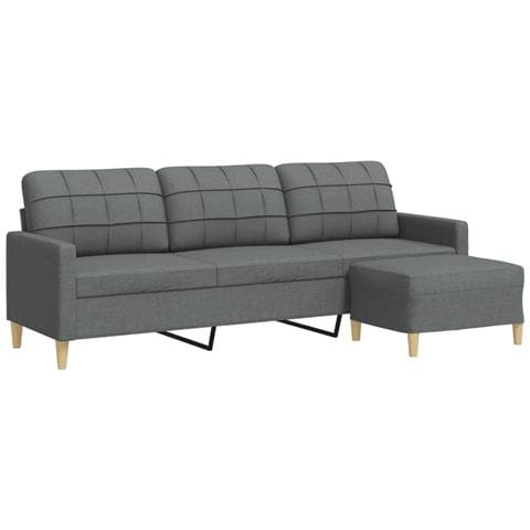 Divano a 3 Posti con Poggiapiedi Grigio Scuro 210cm in Tessuto - Foto 1