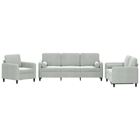 Set di Divani 3 pz con Cuscini Grigio Chiaro in Velluto - Foto 1
