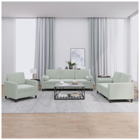 Set di Divani 3 pz con Cuscini Grigio Chiaro in Velluto - Foto 2