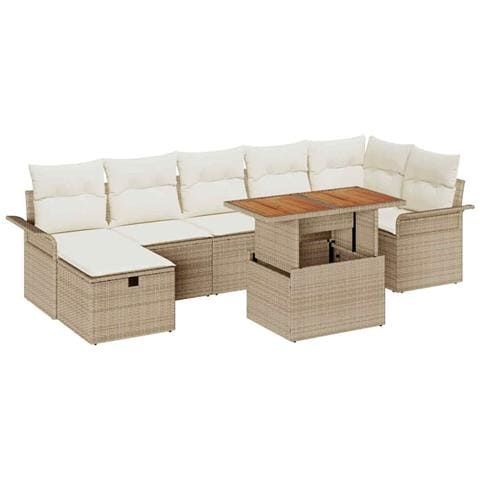 Set di Divano da Giardino in 8 Pezzi con Cuscini Beige in Polirattan - Foto 1