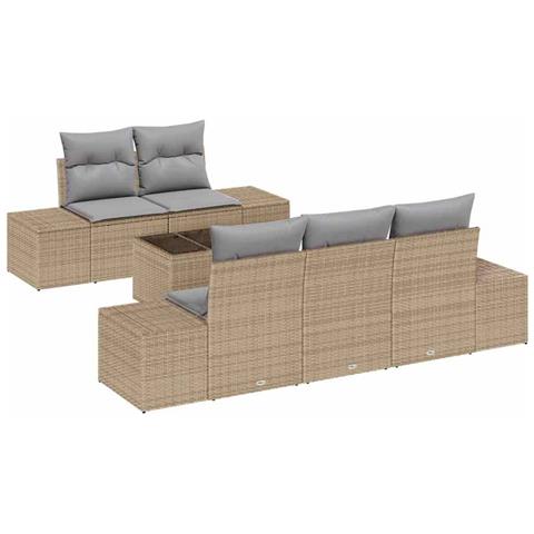 Set Divano da Giardino 6 Pezzi con Cuscini Beige in Polyrattan - Foto 1