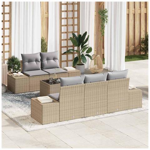 Set Divano da Giardino 6 Pezzi con Cuscini Beige in Polyrattan - Foto 2