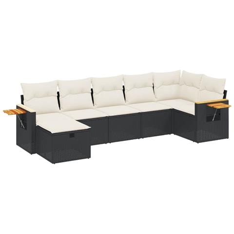 Set Divani da Giardino con Cuscini 7pz Nero Polyrattan - Foto 1