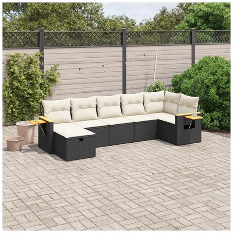 Set Divani da Giardino con Cuscini 7pz Nero Polyrattan - Foto 2