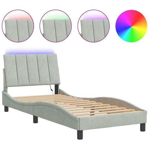 Giroletto con Luci LED Grigio Chiaro 90x200 cm in Velluto - Foto 1