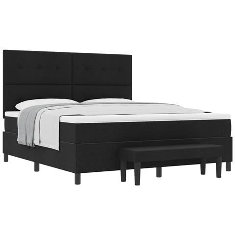 Letto Box Spring con Materasso & Panchina Nera 180x200 cm Tessuto - Foto 1