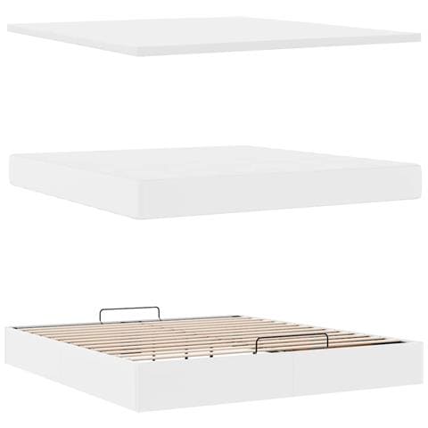 Struttura Letto Pouf con Materasso Bianco 160x200 cm Similpelle - Foto 9