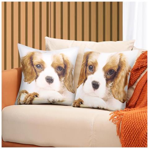 Set Di 2 Copricuscini 40x40 Cm Design Cane King Charles - Foto 5