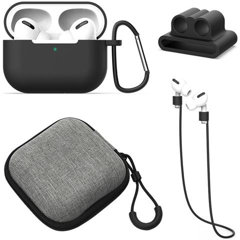 Custodia Protettiva In Silicone Per Airpods Pro Compatibile Con Apple, Set Da 5 Pezzi Con Protezione Antiurto E Antigraffio Black - Foto 1