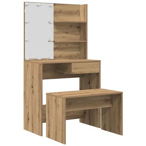 Set Toeletta con LED Rovere Artigianale in Legno Multistrato - Foto 1