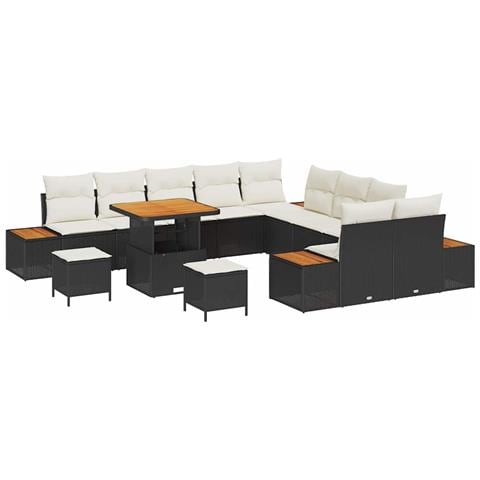 Set Divano da Giardino con cuscino 13 pcs Nero Poly Rattan - Foto 1