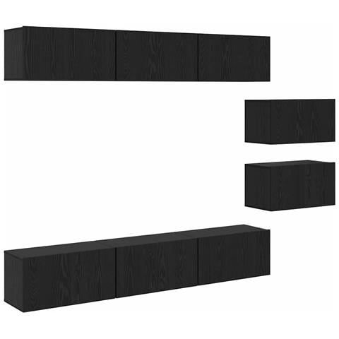 Set mobile TV 8 pz Rovere Nero Legno ingegnerizzato - Foto 1