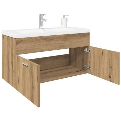 Mobile Bagno Lavabo Integrato Rovere Artigianale in Truciolato - Foto 2