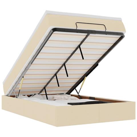 Struttura Letto Pouf con Materasso Crema 120x190 cm in Tessuto - Foto 1