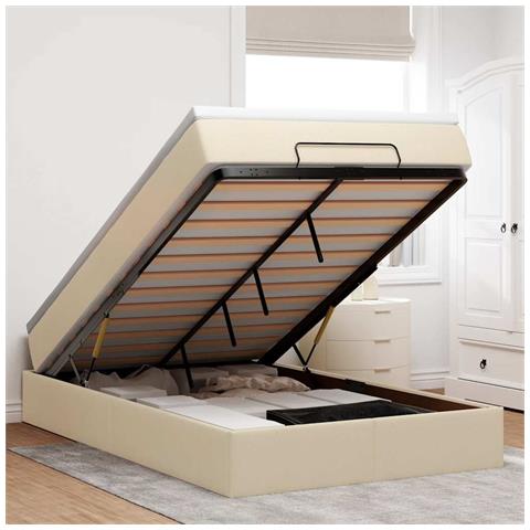 Struttura Letto Pouf con Materasso Crema 120x190 cm in Tessuto - Foto 2