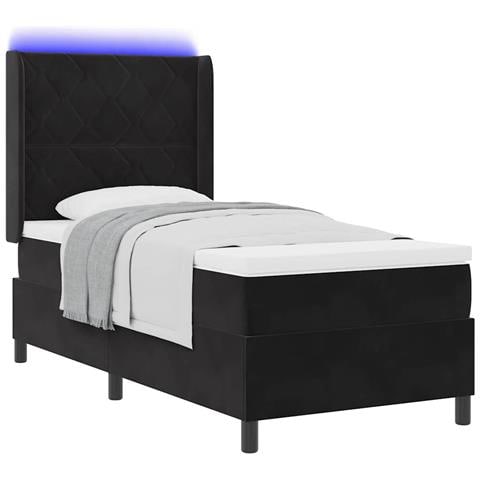 Letto a molle con materasso con led Nero 90 x 200 cm Velluto - Foto 1