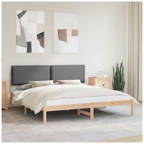 Letto con Testiera Rivestita Grigio scuro 200 x 200 cm - Foto 2