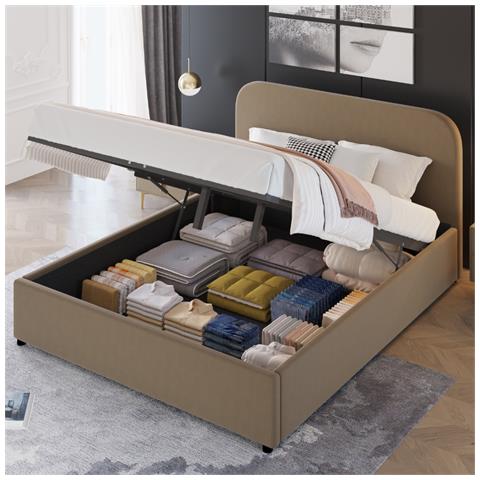 Houston Letto Con Contenitore 140x190 Cm In Velluto Tortora - Foto 6