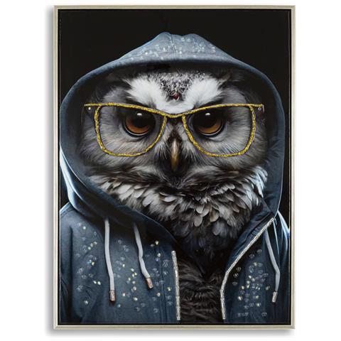 Dipinto Su Tela Edvy Gufo Hipster Con Cornice, 53x73 Cm - Foto 1